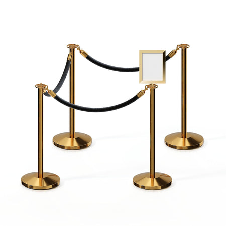 Post and Rope Stanchion Kit, Flat Top Posts, 6 Ft. Velvet Foam Core Rope and Sign Frame - Montour Line - Crowd Control Warehouse