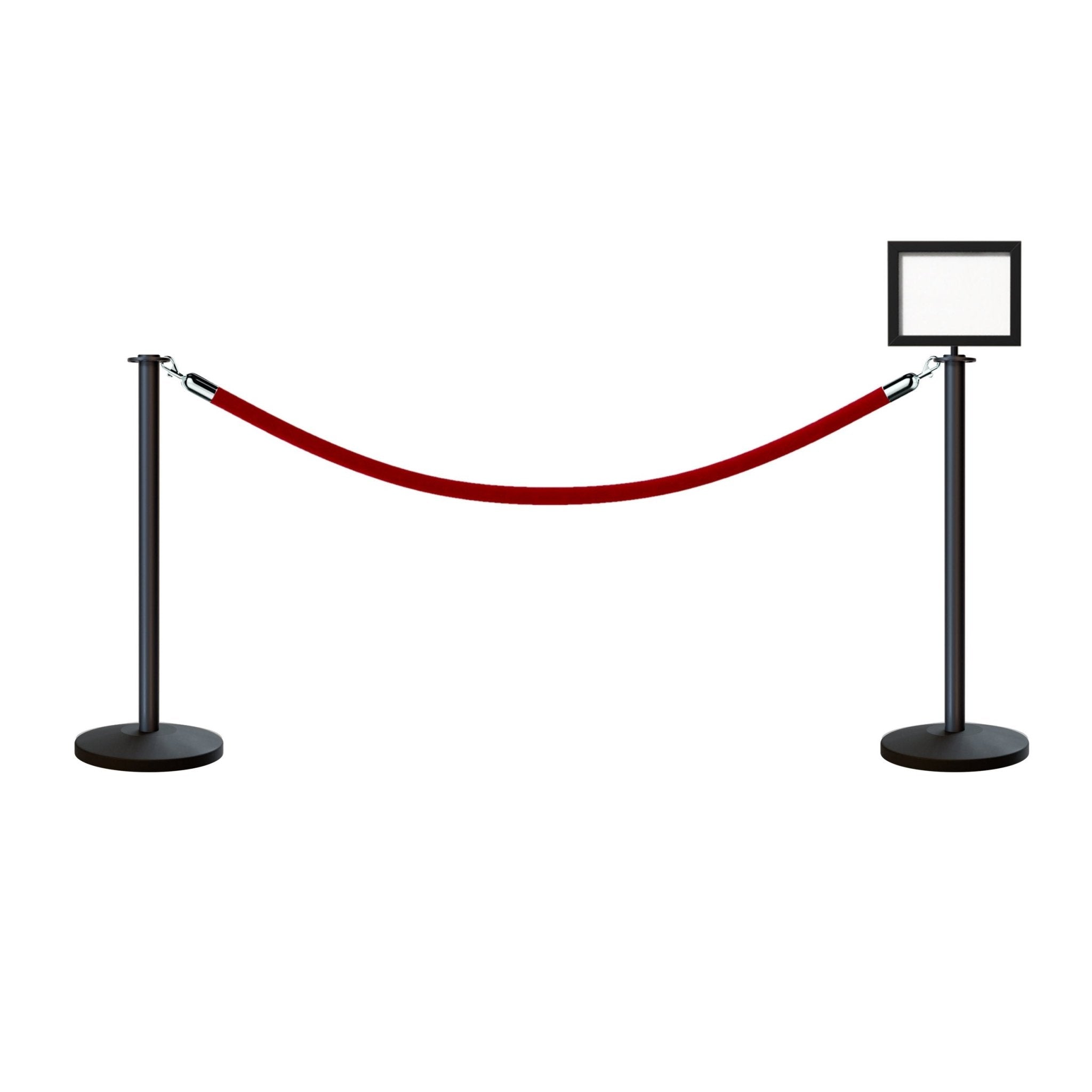 Post and Rope Stanchion Kit, Flat Top Posts, 6 Ft. Velvet Foam Core Rope and Sign Frame - Montour Line - Crowd Control Warehouse