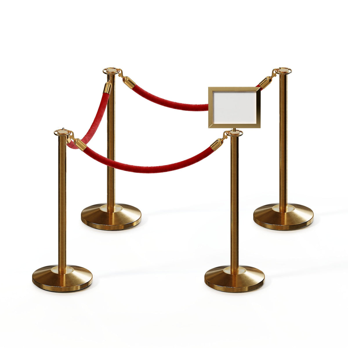 Post and Rope Stanchion Kit, Flat Top Posts, 6 Ft. Velvet Foam Core Rope and Sign Frame - Montour Line - Crowd Control Warehouse
