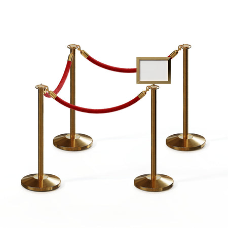 Post and Rope Stanchion Kit, Flat Top Posts, 6 Ft. Velvet Foam Core Rope and Sign Frame - Montour Line - Crowd Control Warehouse