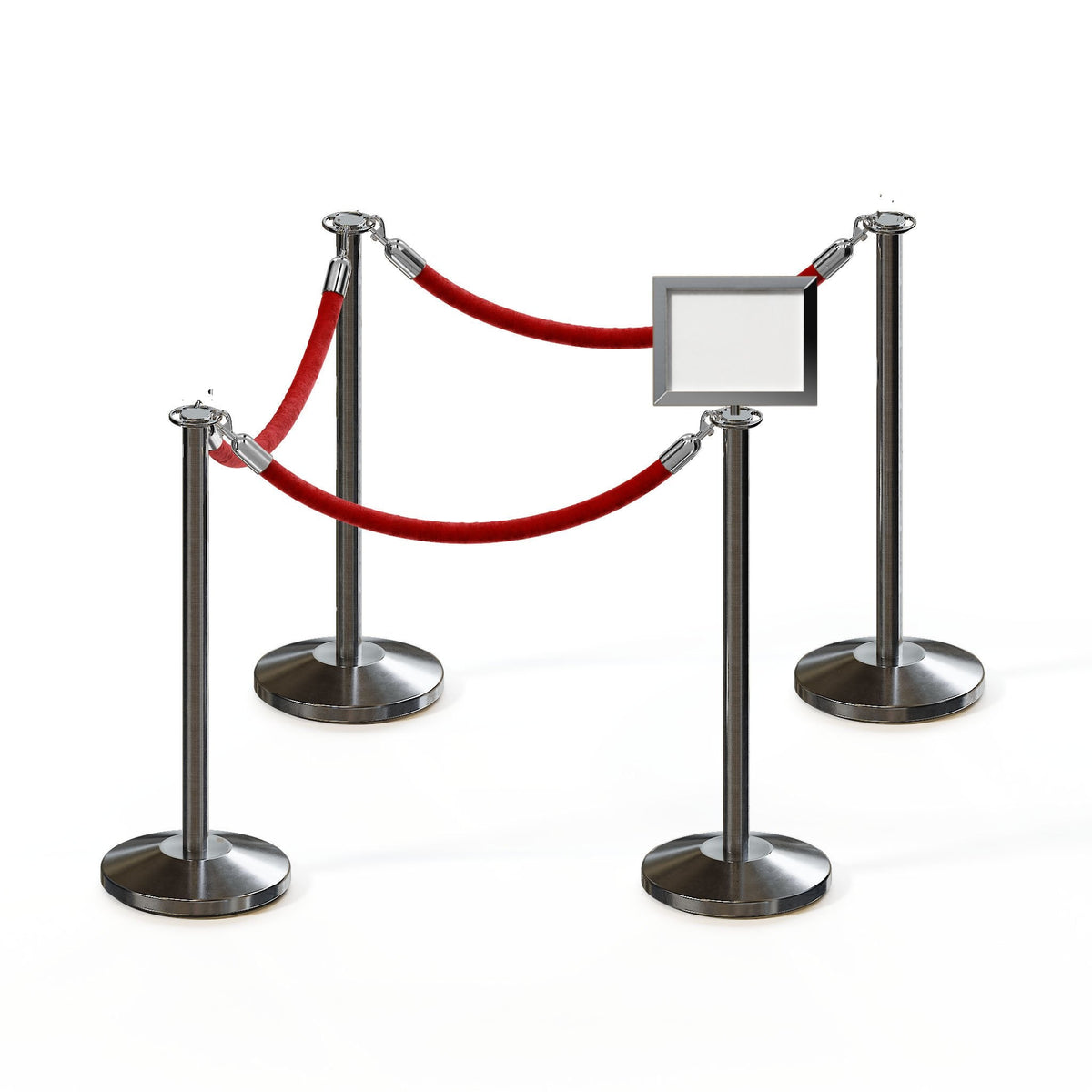 Post and Rope Stanchion Kit, Flat Top Posts, 6 Ft. Velvet Foam Core Rope and Sign Frame - Montour Line - Crowd Control Warehouse