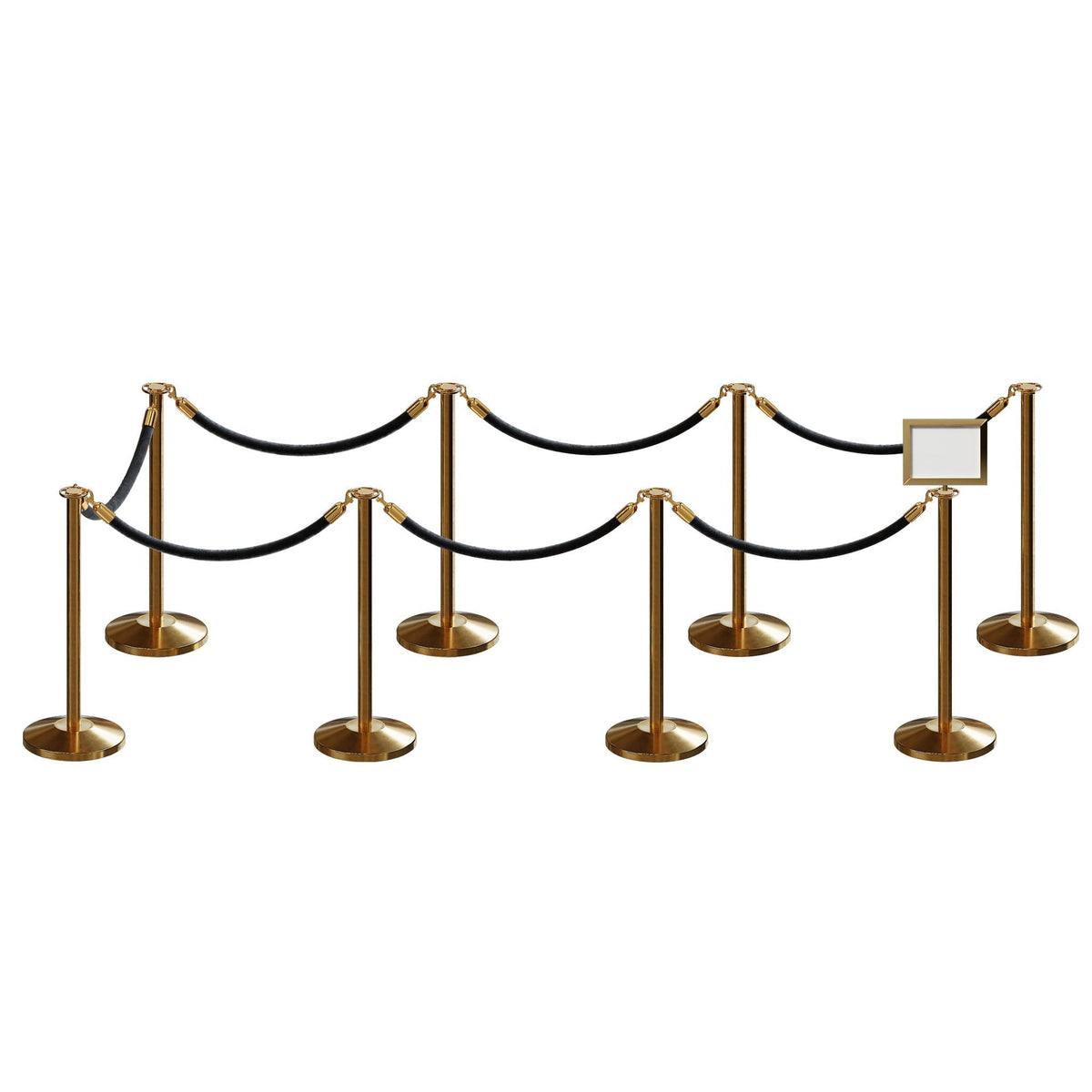 Post and Rope Stanchion Kit, Flat Top Posts, 6 Ft. Velvet Foam Core Rope and Sign Frame - Montour Line - Crowd Control Warehouse