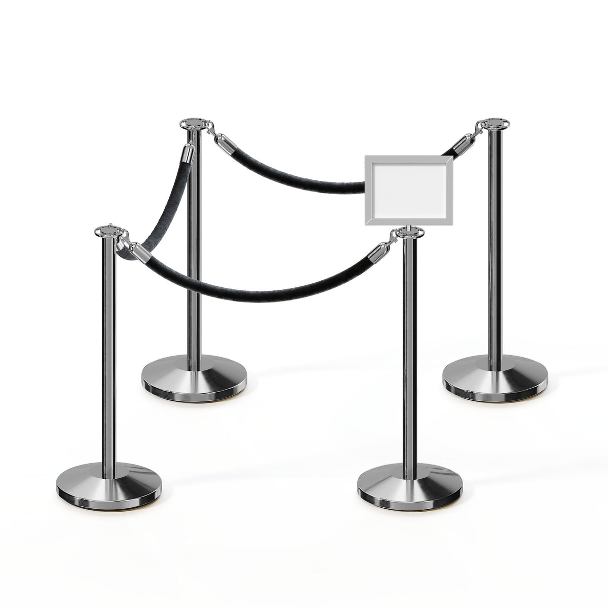 Post and Rope Stanchion Kit, Flat Top Posts, 6 Ft. Velvet Foam Core Rope and Sign Frame - Montour Line - Crowd Control Warehouse