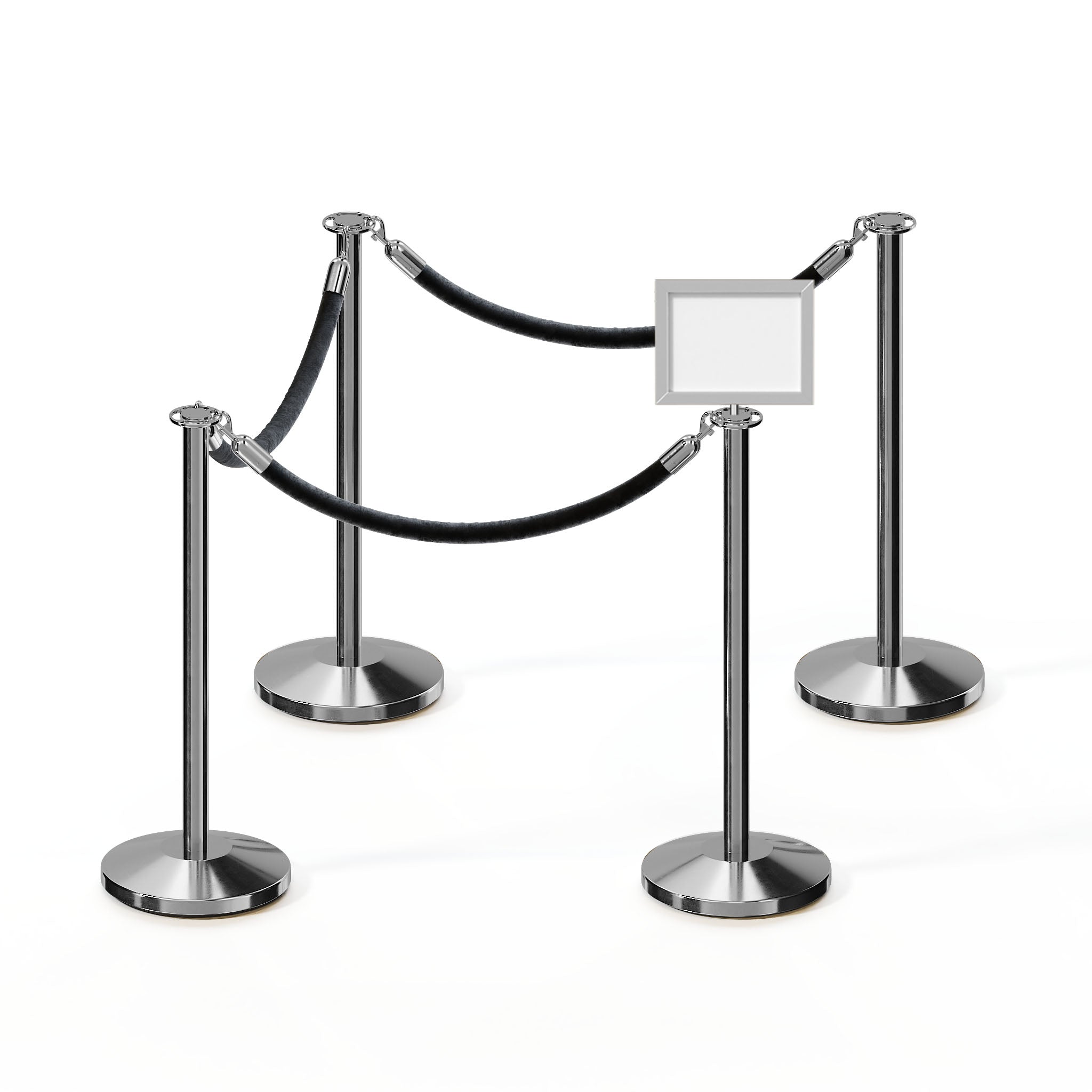 Post and Rope Stanchion Kit, Flat Top Posts, 6 Ft. Velvet Foam Core Rope and Sign Frame - Montour Line - Crowd Control Warehouse