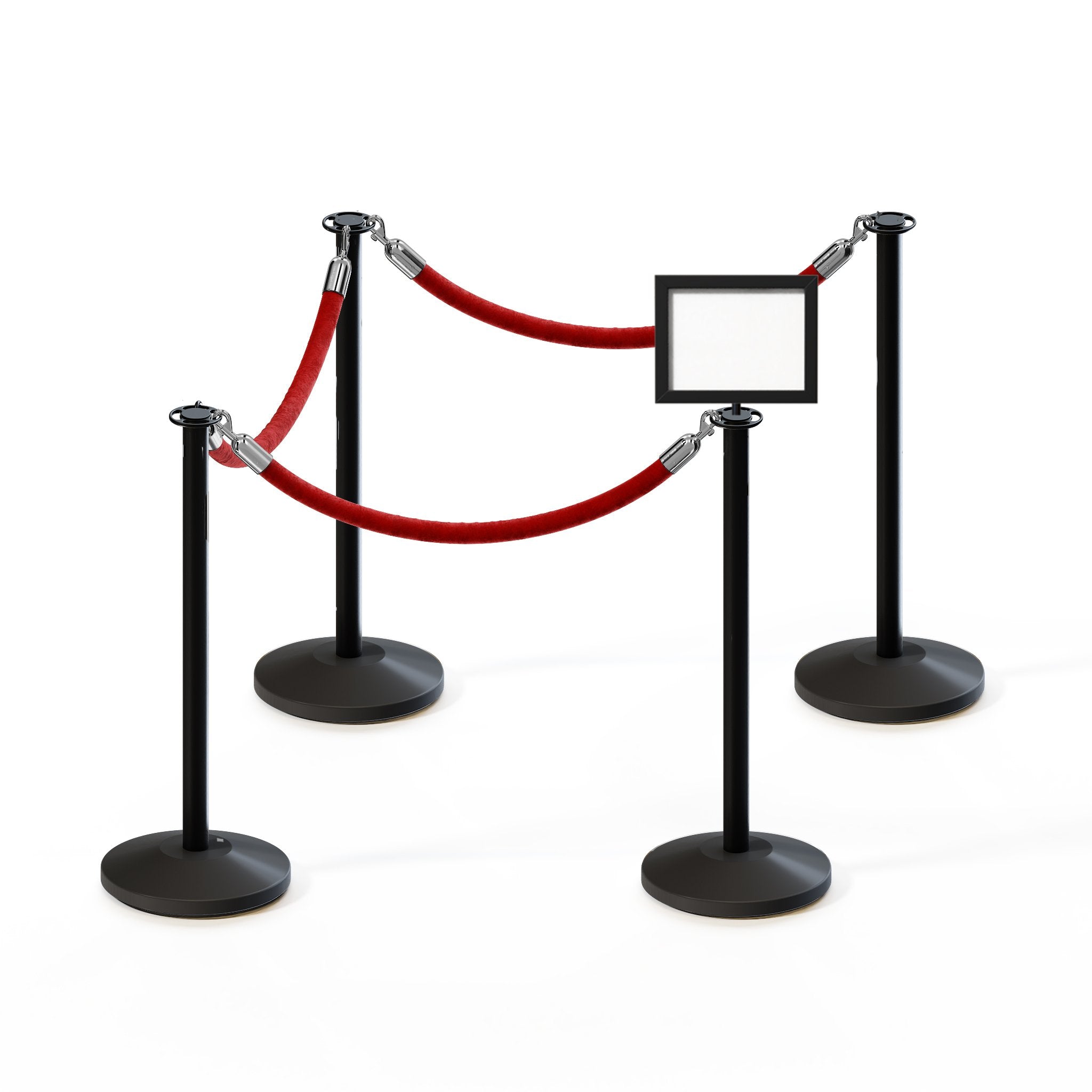 Post and Rope Stanchion Kit, Flat Top Posts, 6 Ft. Velvet Foam Core Rope and Sign Frame - Montour Line - Crowd Control Warehouse