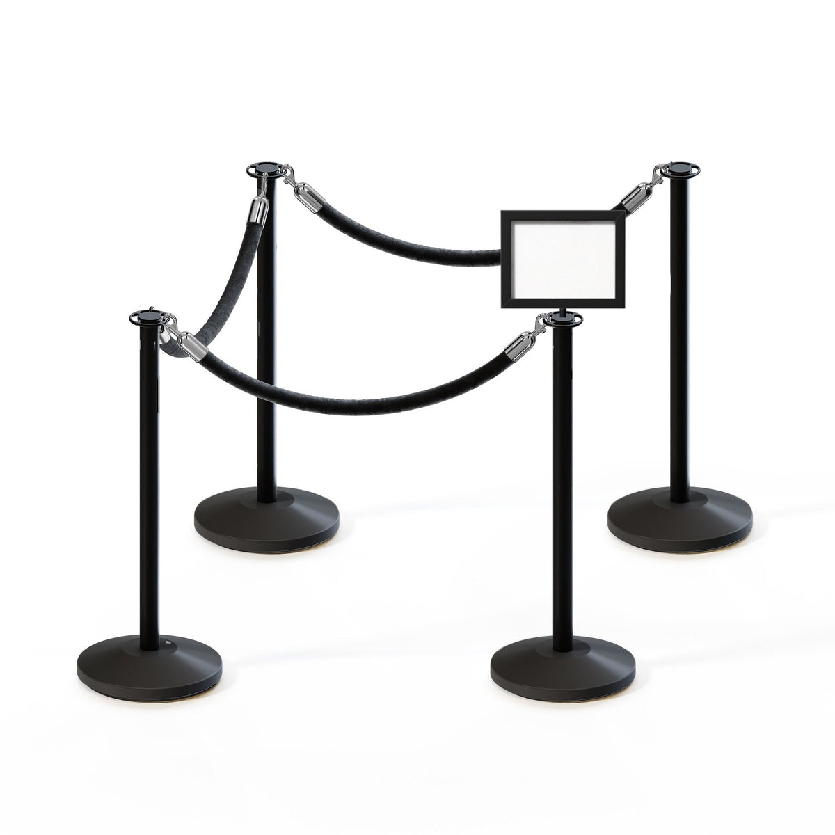 Post and Rope Stanchion Kit, Flat Top Posts, 6 Ft. Velvet Foam Core Rope and Sign Frame - Montour Line - Crowd Control Warehouse