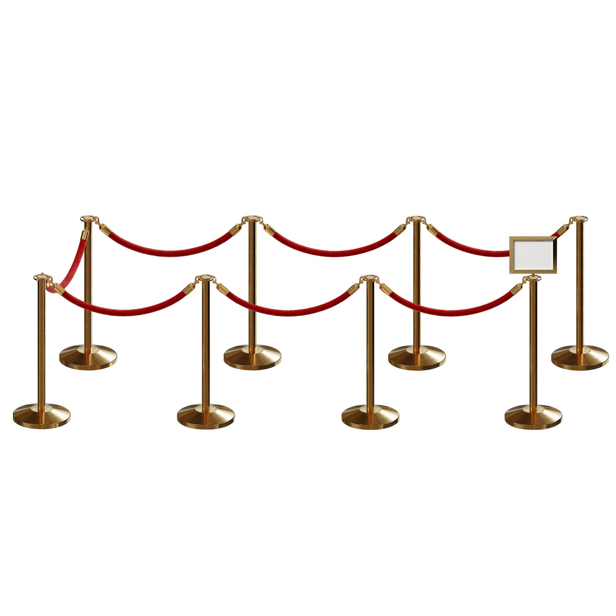 Post and Rope Stanchion Kit, Flat Top Posts, 6 Ft. Velvet Foam Core Rope and Sign Frame - Montour Line - Crowd Control Warehouse