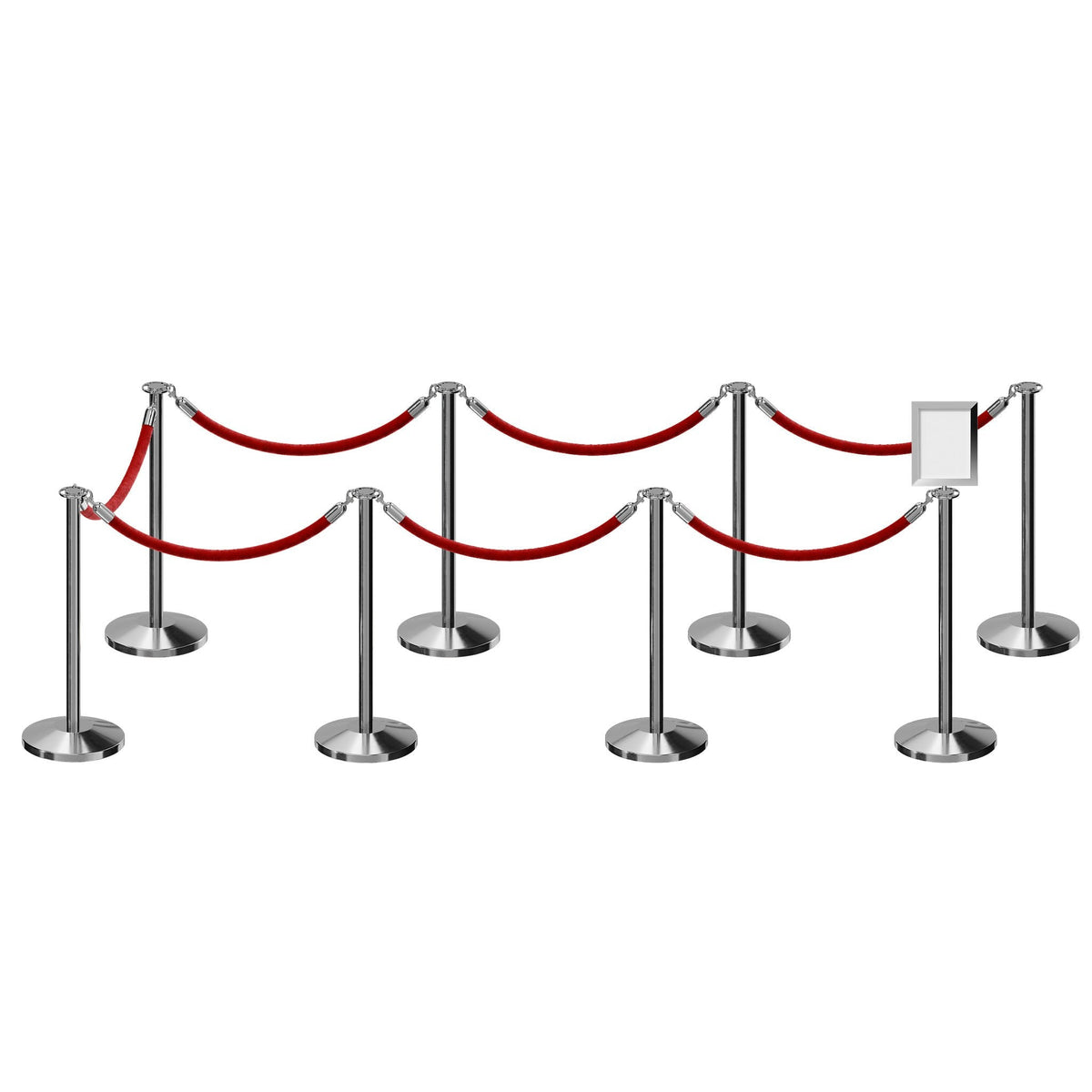 Post and Rope Stanchion Kit, Flat Top Posts, 6 Ft. Velvet Foam Core Rope and Sign Frame - Montour Line - Crowd Control Warehouse
