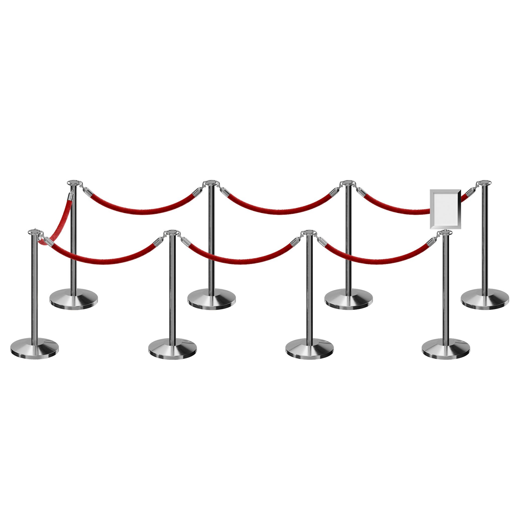 Post and Rope Stanchion Kit, Flat Top Posts, 6 Ft. Velvet Foam Core Rope and Sign Frame - Montour Line - Crowd Control Warehouse
