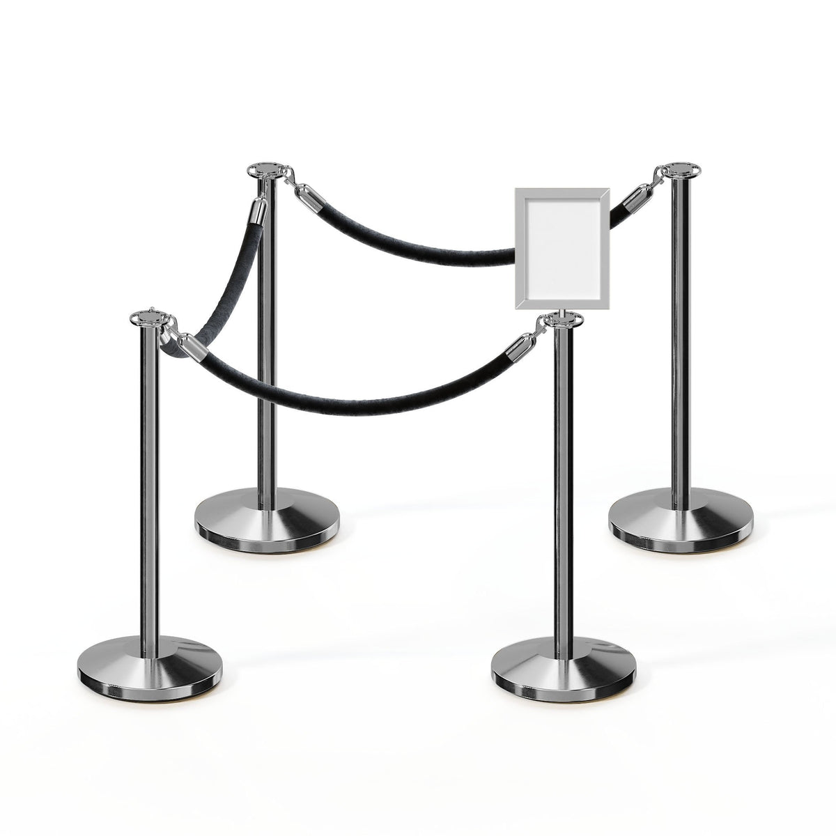 Post and Rope Stanchion Kit, Flat Top Posts, 6 Ft. Velvet Foam Core Rope and Sign Frame - Montour Line - Crowd Control Warehouse