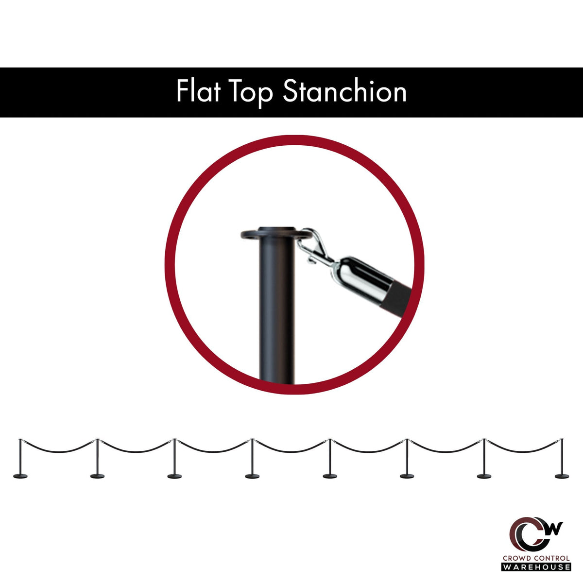 Post and Rope Stanchion Kit, Flat Top Posts, 6 Ft. Velvet Foam Core Rope - Montour Line - Crowd Control Warehouse