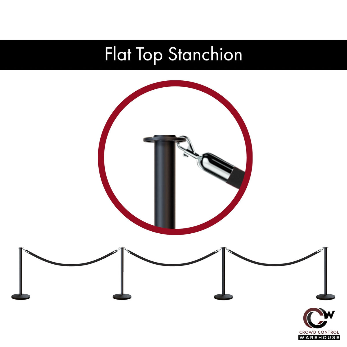 Post and Rope Stanchion Kit, Flat Top Posts, 6 Ft. Velvet Foam Core Rope - Montour Line - Crowd Control Warehouse