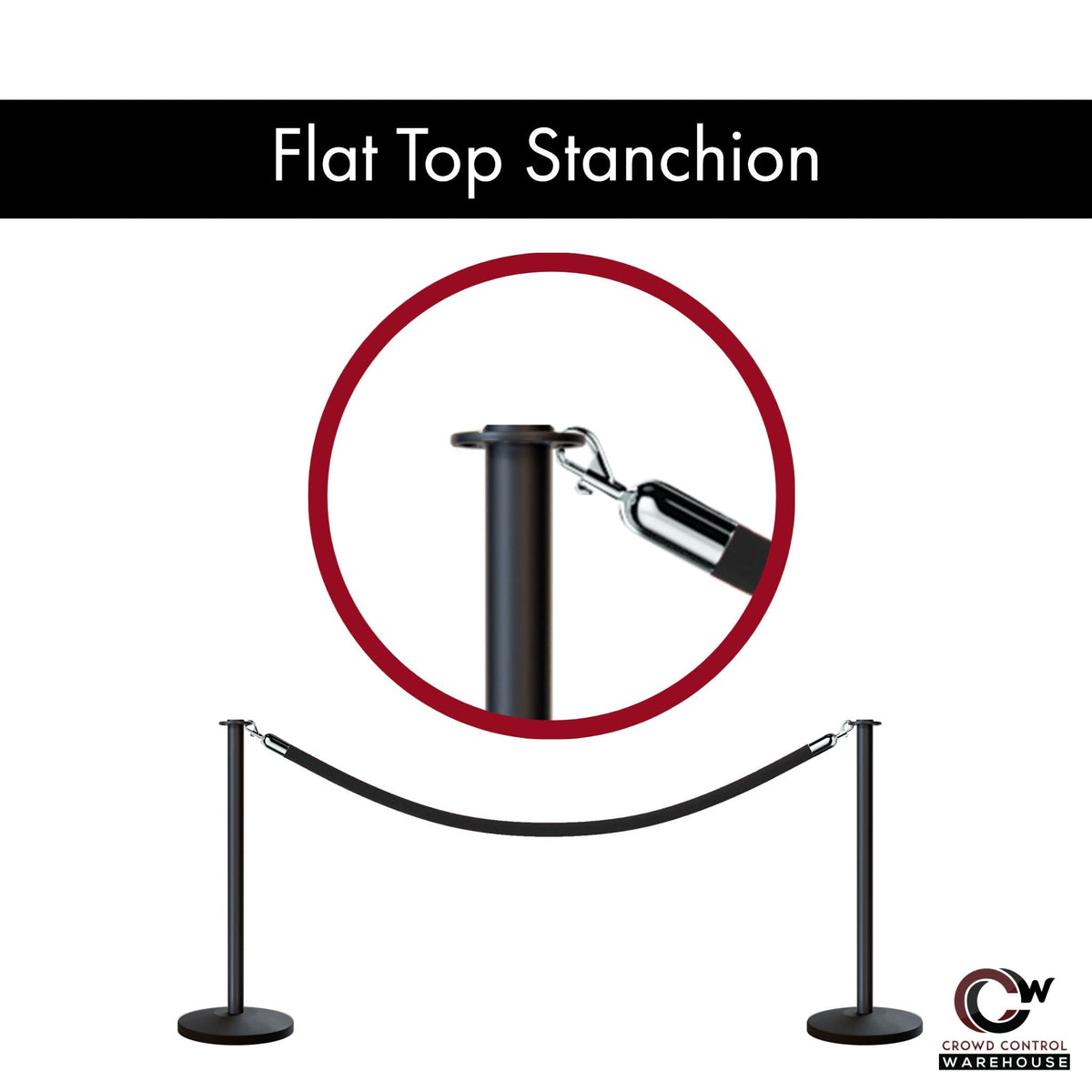 Post and Rope Stanchion Kit, Flat Top Posts, 6 Ft. Velvet Foam Core Rope - Montour Line - Crowd Control Warehouse