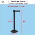 Retractable Belt Barrier Stanchion, Satin Brass Post, 9 Ft. Belt - CCW Series RBB-100