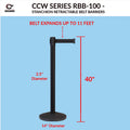 Retractable Belt Barrier Stanchion, Satin Brass Post, 12 Ft. Belt - CCW Series RBB-100