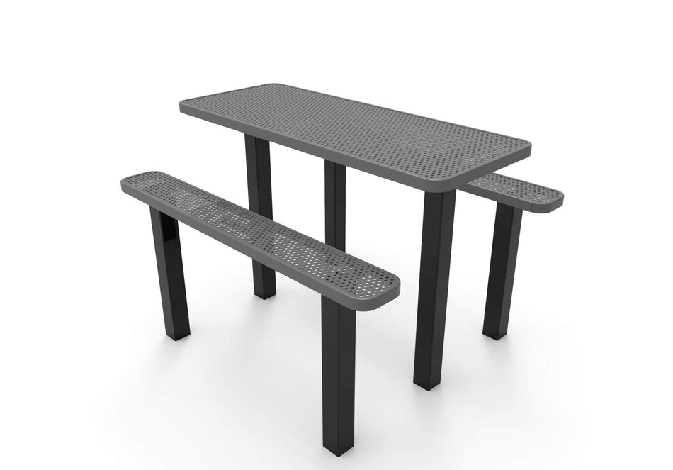 Rectangular Independent Pedestal Picnic Table - Circular Pattern - Inground Mount - Crowd Control Warehouse