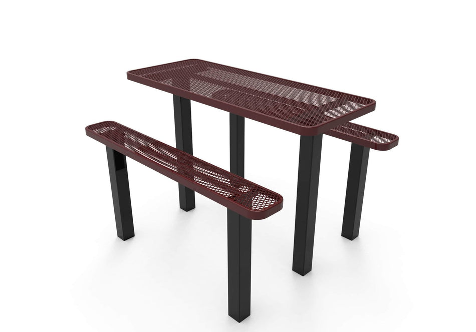 Rectangular Independent Pedestal Picnic Table - Diamond Pattern - Inground Mount - Crowd Control Warehouse