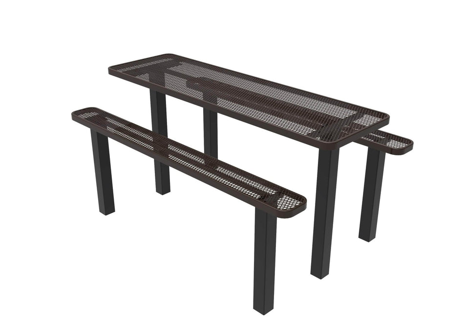 Rectangular Independent Pedestal Picnic Table - Diamond Pattern - Inground Mount - Crowd Control Warehouse