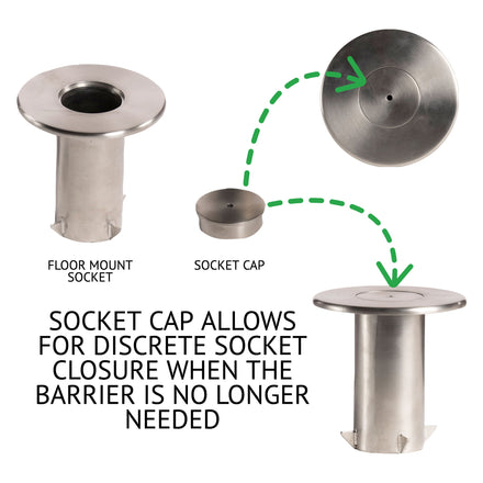 Retractable Belt Barrier Stanchion, Removable Base, Black Powder Coated Post, 35 ft Belt - Montour Line MX760R