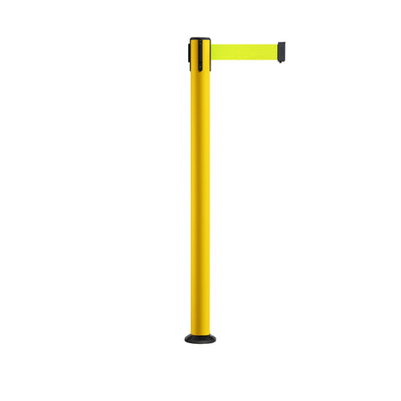 Retractable Belt Barrier Safety Stanchion, Fixed Base, Yellow Post, 11 Ft. Belt - Montour Line MSX630F - Crowd Control Warehouse