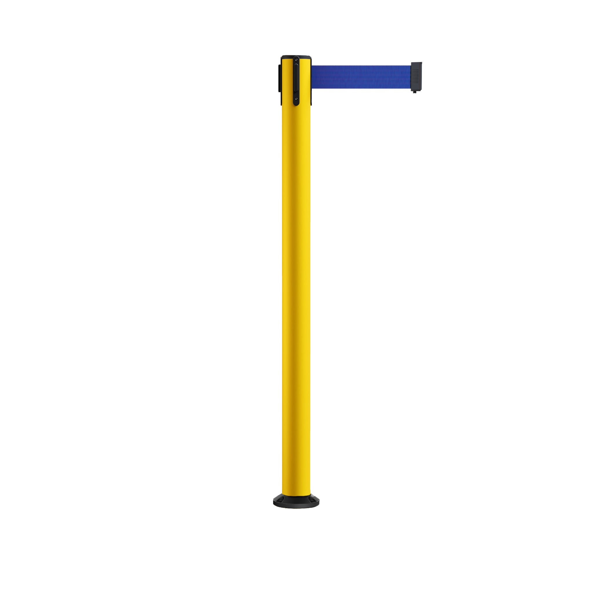 Retractable Belt Barrier Safety Stanchion, Fixed Base, Yellow Post, 11 Ft. Belt - Montour Line MSX630F - Crowd Control Warehouse