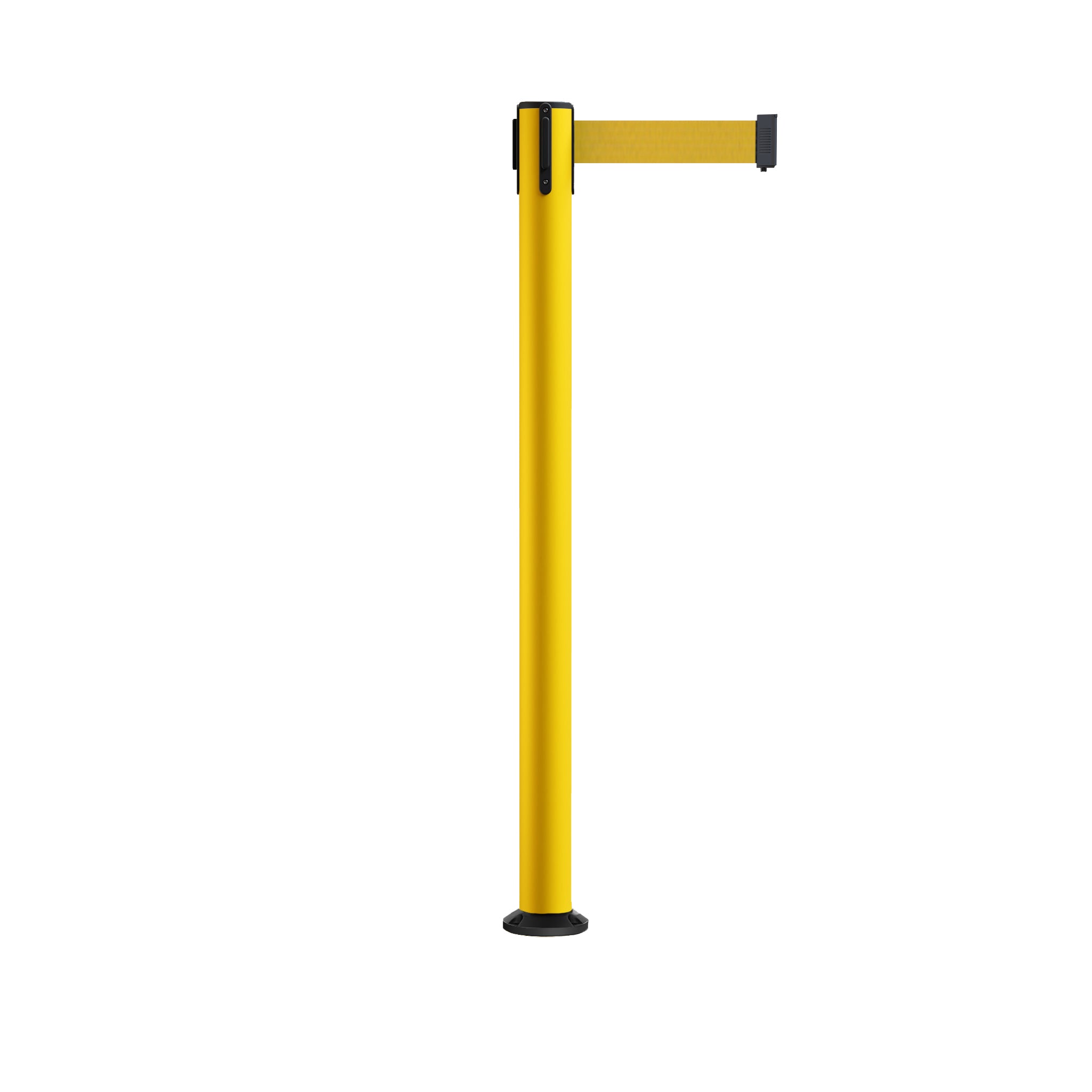 Retractable Belt Barrier Safety Stanchion, Fixed Base, Yellow Post, 11 Ft. Belt - Montour Line MSX630F - Crowd Control Warehouse