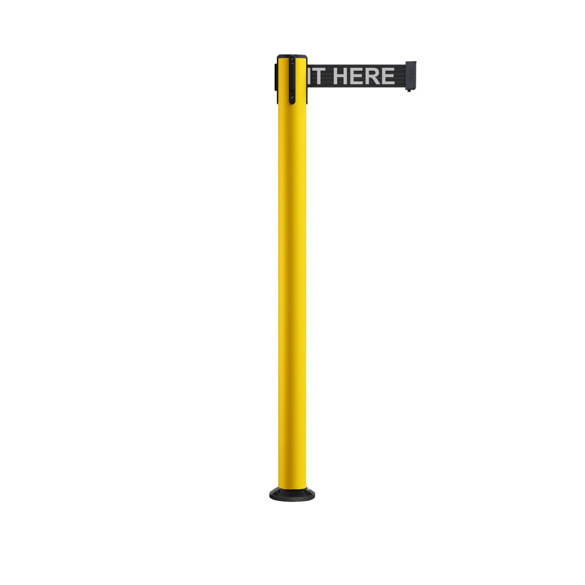 Retractable Belt Barrier Safety Stanchion, Fixed Base, Yellow Post, 7.5 Ft. Belt - Montour Line MSX630F - Crowd Control Warehouse