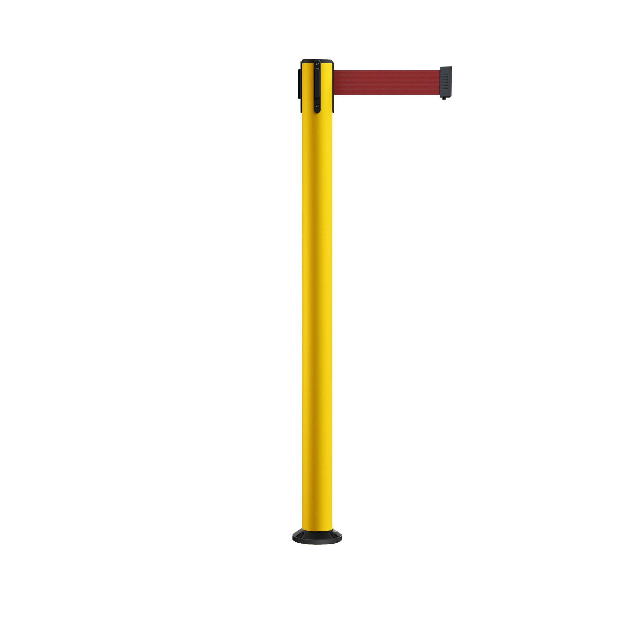 Retractable Belt Barrier Safety Stanchion, Fixed Base, Yellow Post, 9 Ft. Belt - Montour Line MSX630F - Crowd Control Warehouse