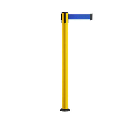 Retractable Belt Barrier Safety Stanchion, Fixed Base, Yellow Post, 9 Ft. Belt - Montour Line MSX630F - Crowd Control Warehouse