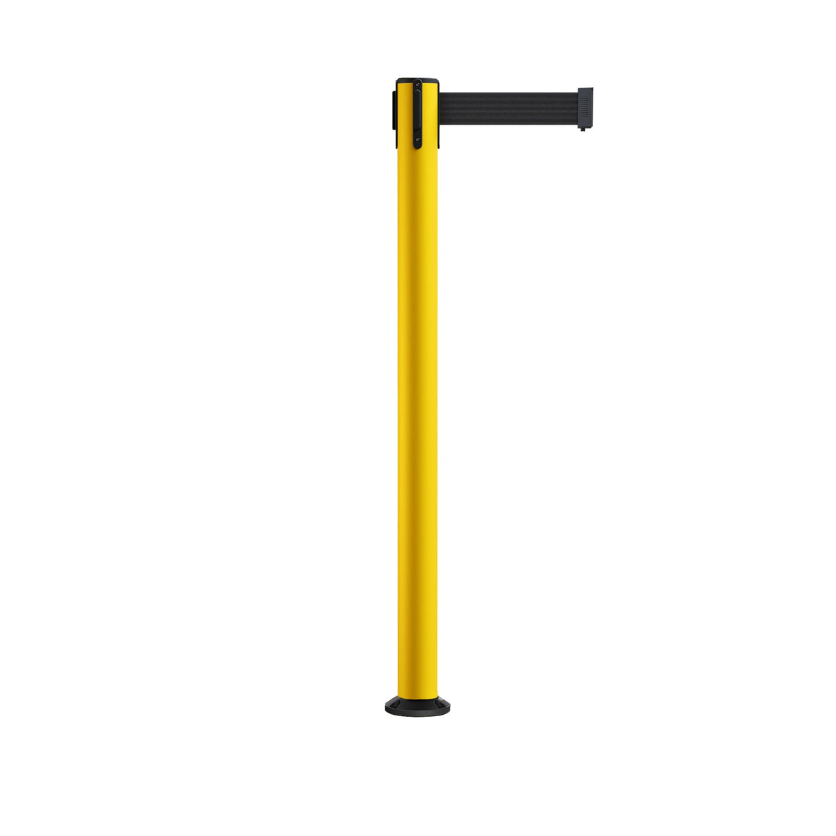 Retractable Belt Barrier Safety Stanchion, Fixed Base, Yellow Post, 9 Ft. Belt - Montour Line MSX630F - Crowd Control Warehouse