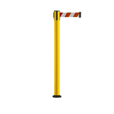 Retractable Belt Barrier Safety Stanchion, Fixed Base, Yellow Post, 9 Ft. Belt - Montour Line MSX630F - Crowd Control Warehouse