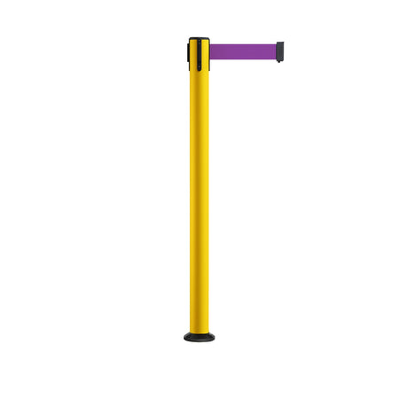 Retractable Belt Barrier Safety Stanchion, Fixed Base, Yellow Post, 9 Ft. Belt - Montour Line MSX630F - Crowd Control Warehouse