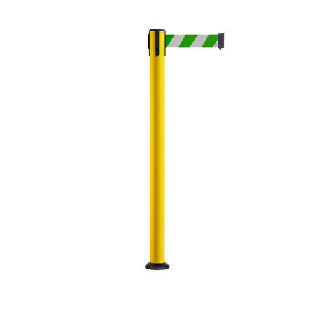 Retractable Belt Barrier Safety Stanchion, Fixed Base, Yellow Post, 9 Ft. Belt - Montour Line MSX630F - Crowd Control Warehouse