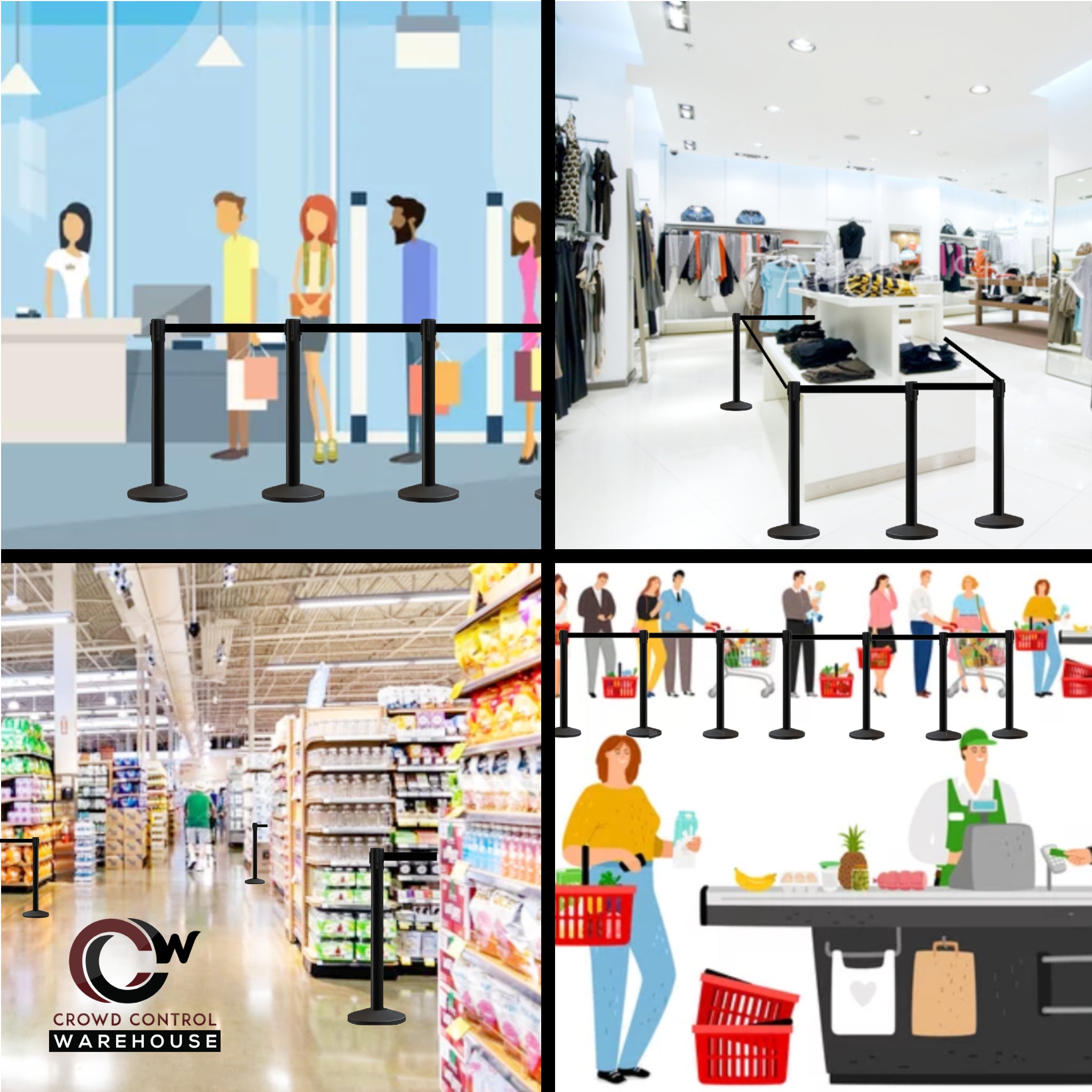 Retractable Belt Barrier Stanchion, 16 Ft. Belt - CCW Series RBB - 150 - Crowd Control Warehouse