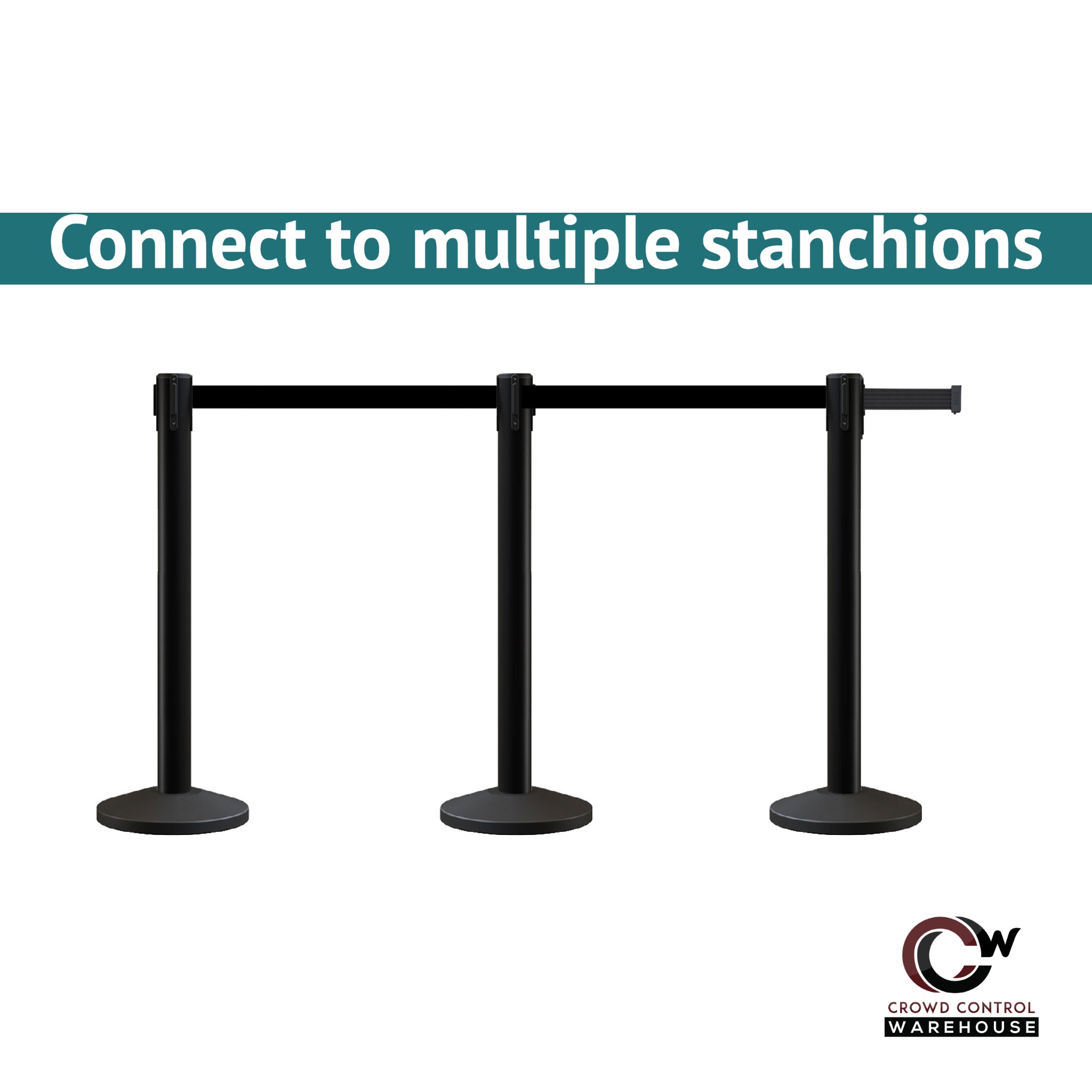 Retractable Belt Barrier Stanchion, 16 Ft. Belt - CCW Series RBB - 150 - Crowd Control Warehouse