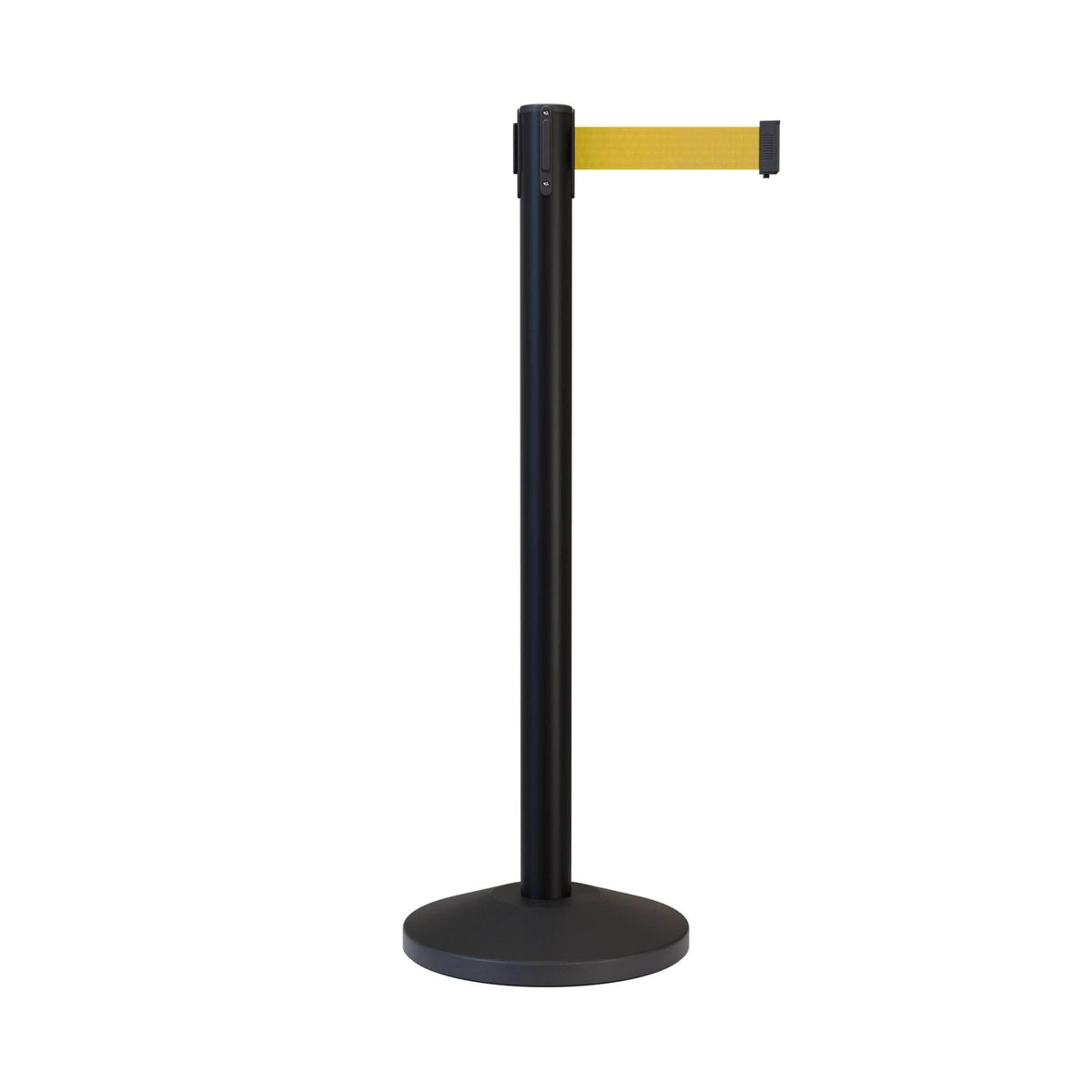 Retractable Belt Barrier Stanchion, Black Post, 11 Ft. Belt - CCW Series RBB - 100 - Crowd Control Warehouse