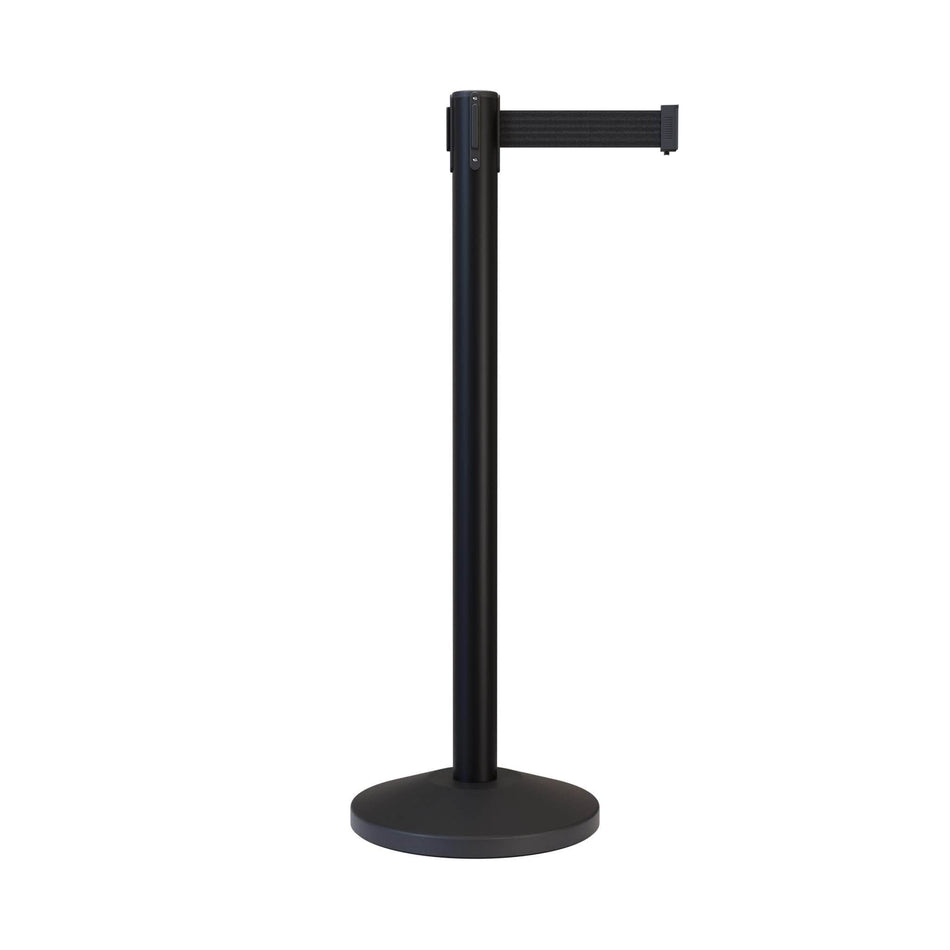 Retractable Belt Barrier Stanchion, Black Post, 11 Ft. Belt - CCW Series RBB - 100 - Crowd Control Warehouse