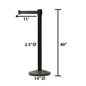 Retractable Belt Barrier Stanchion, Black Post, 12 Ft. Belt - CCW Series RBB - 100 - Crowd Control Warehouse
