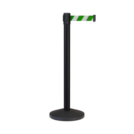 Retractable Belt Barrier Stanchion, Black Post, 12 Ft. Belt - CCW Series RBB - 100 - Crowd Control Warehouse