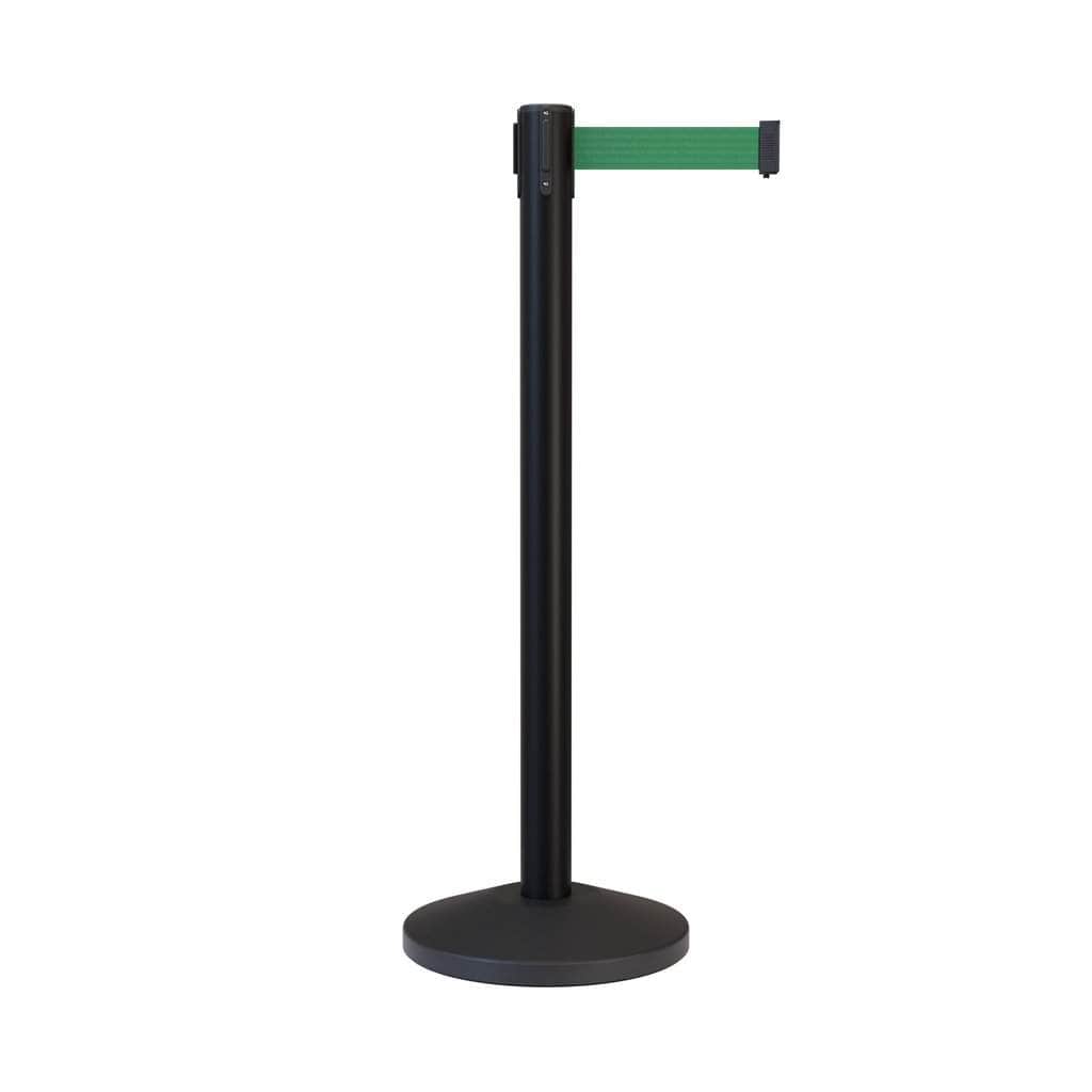 Retractable Belt Barrier Stanchion, Black Post, 12 Ft. Belt - CCW Series RBB - 100 - Crowd Control Warehouse