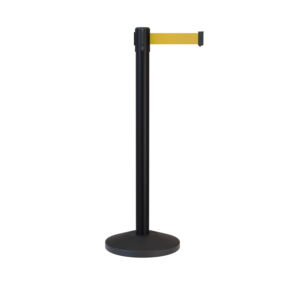 Retractable Belt Barrier Stanchion, Black Post, 12 Ft. Belt - CCW Series RBB - 100 - Crowd Control Warehouse