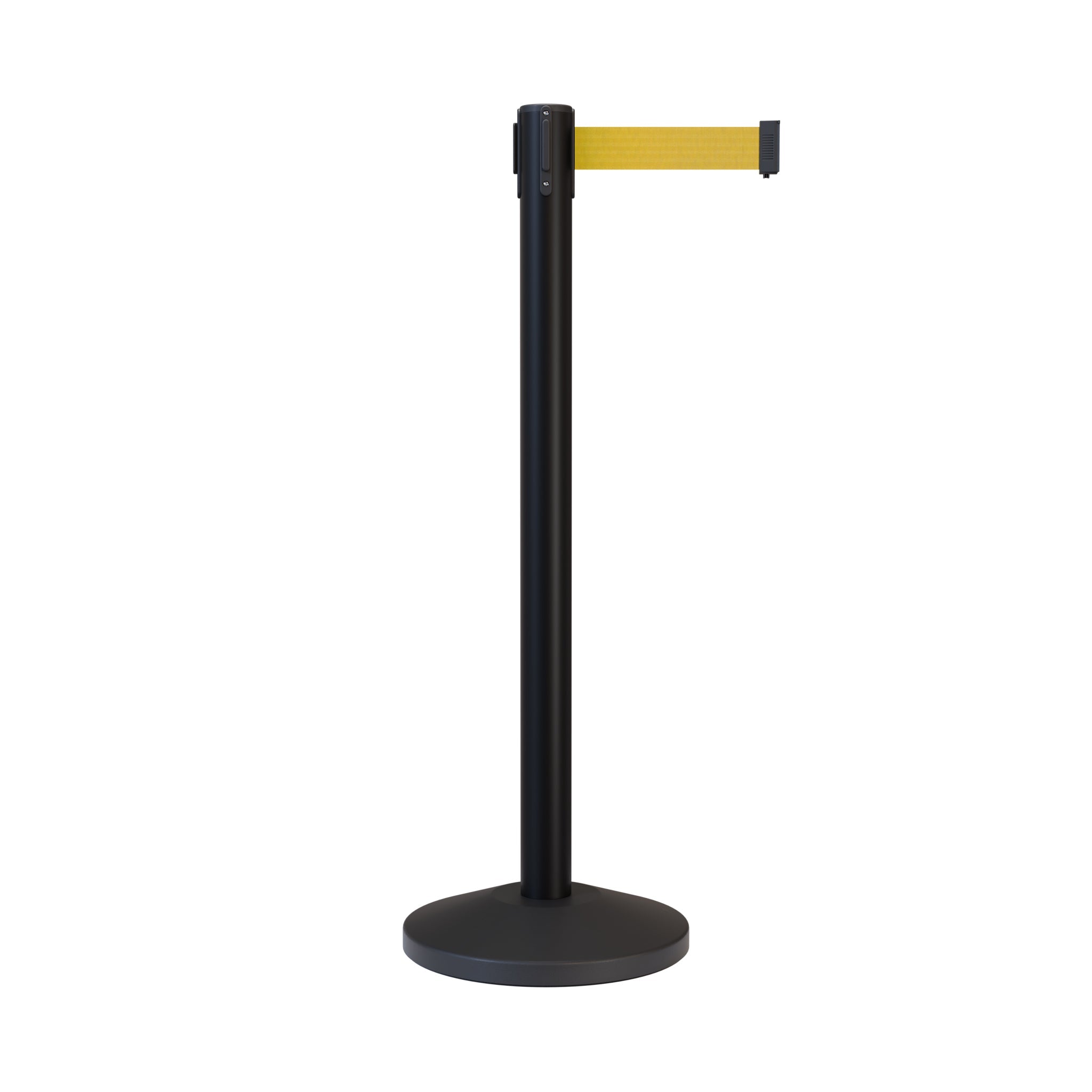 Retractable Belt Barrier Stanchion, Black Post, 12 Ft. Belt - CCW Series RBB - 100 - Crowd Control Warehouse