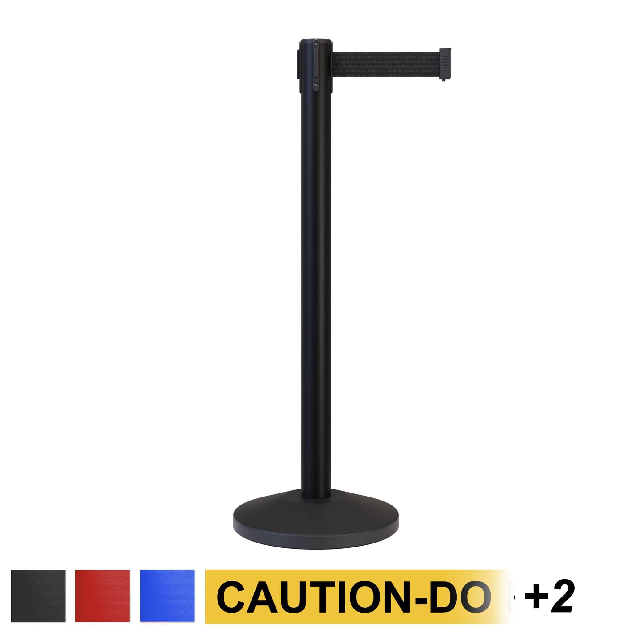 Retractable Belt Barrier Stanchion, Black Post, 12 Ft. Belt - CCW Series RBB - 100 - Crowd Control Warehouse