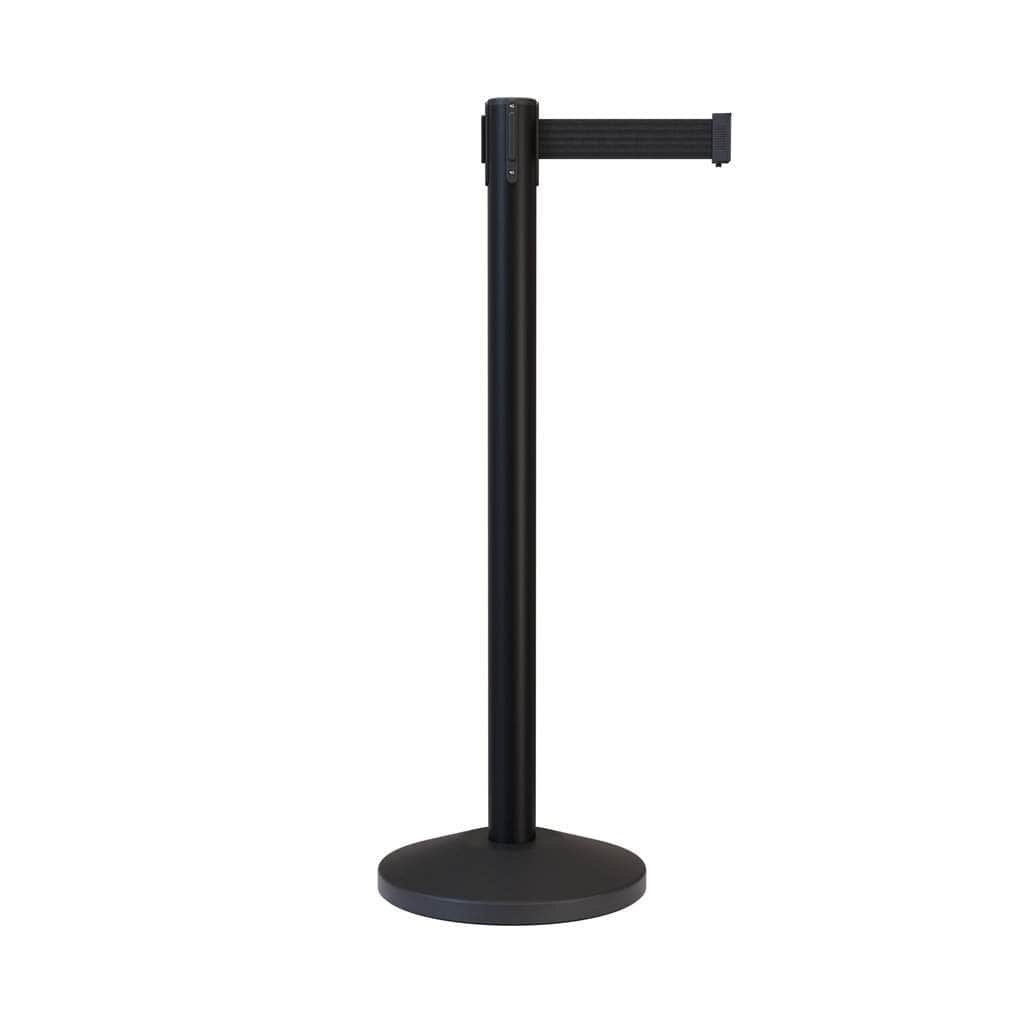 Retractable Belt Barrier Stanchion, Black Post, 7.5 Ft. Belt - CCW Series RBB - 100 - Crowd Control Warehouse