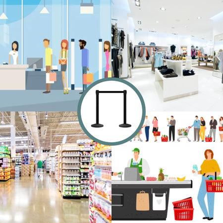 Retractable Belt Barrier Stanchion, Black Post, 7.5 Ft. Belt - CCW Series RBB - 100 - Crowd Control Warehouse