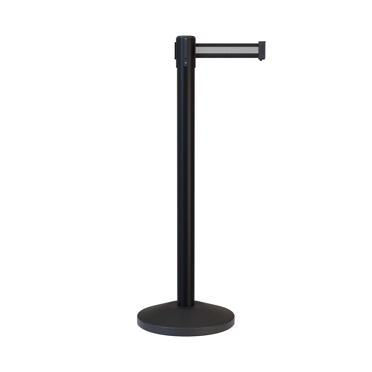 Retractable Belt Barrier Stanchion, Black Post, 7.5 Ft. Belt - CCW Series RBB - 100 - Crowd Control Warehouse
