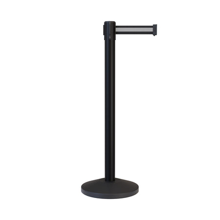 Retractable Belt Barrier Stanchion, Black Post, 7.5 Ft. Belt - CCW Series RBB - 100 - Crowd Control Warehouse
