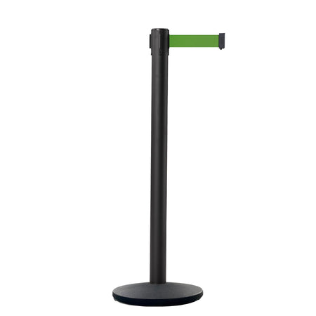 Retractable Belt Barrier Stanchion, Black Post, Cast Iron Base, 11 Ft. Belt - Montour Line MI630 - Crowd Control Warehouse