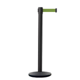 Retractable Belt Barrier Stanchion, Black Post, Cast Iron Base, 13 Ft. Belt - Montour Line MI630 - Crowd Control Warehouse