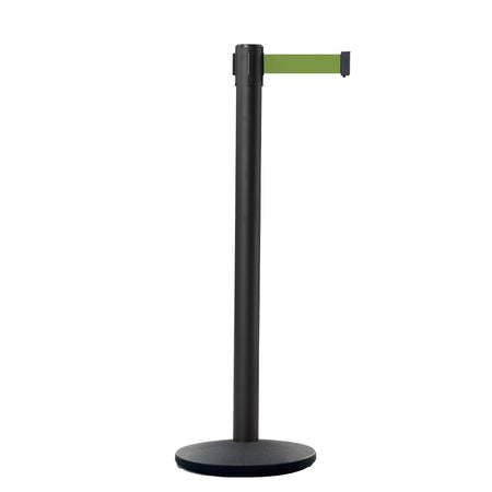 Retractable Belt Barrier Stanchion, Black Post, Cast Iron Base, 13 Ft. Belt - Montour Line MI630 - Crowd Control Warehouse